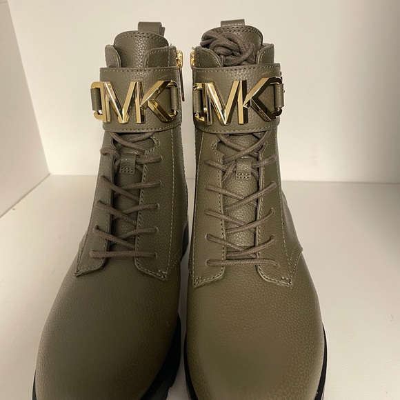 Olive Green Leather Ankle Boots - Picture 2 of 4